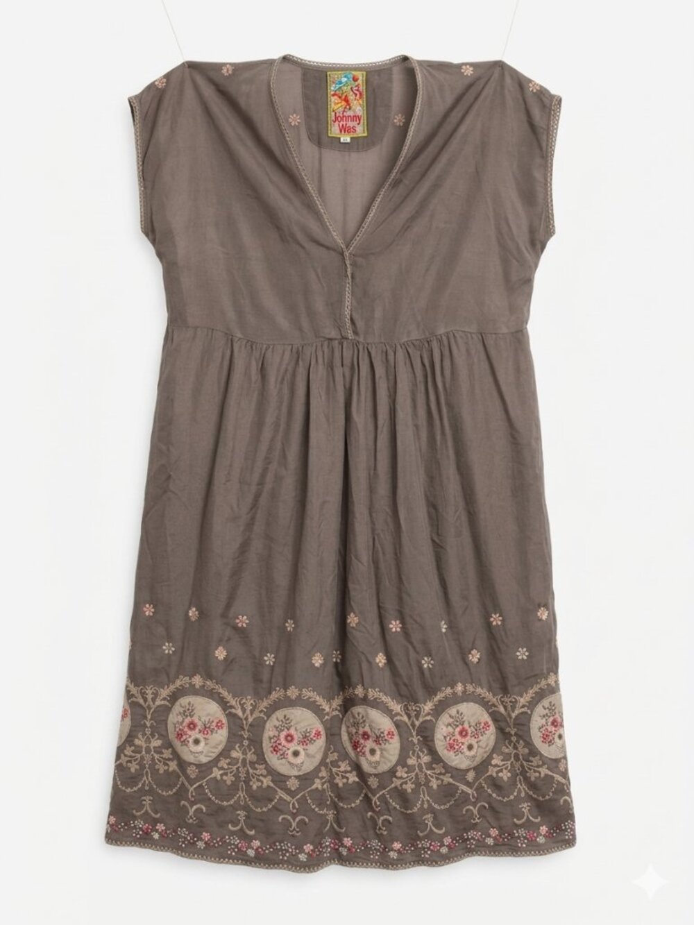 Johnny Was Grey Embroidered Boho Tunic Sundress Size L - Picture 2 of 6